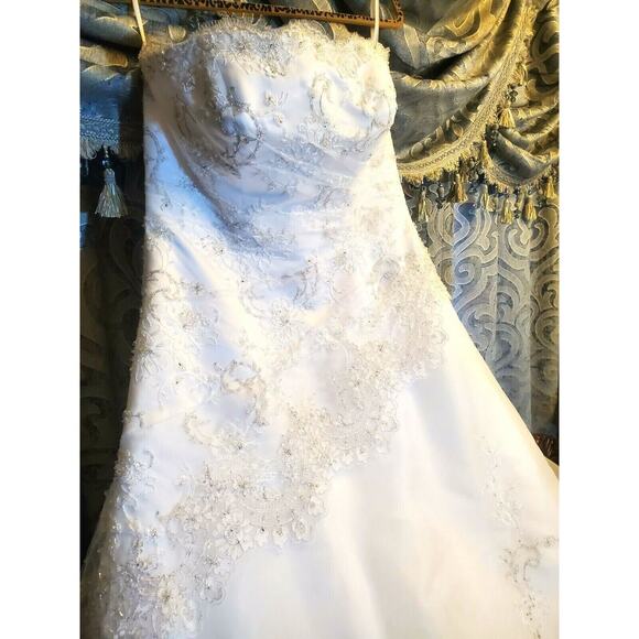 Mori Lee Wedding Dress Size 12 Lace Corset Ivory White Silver Beaded - Picture 4 of 12